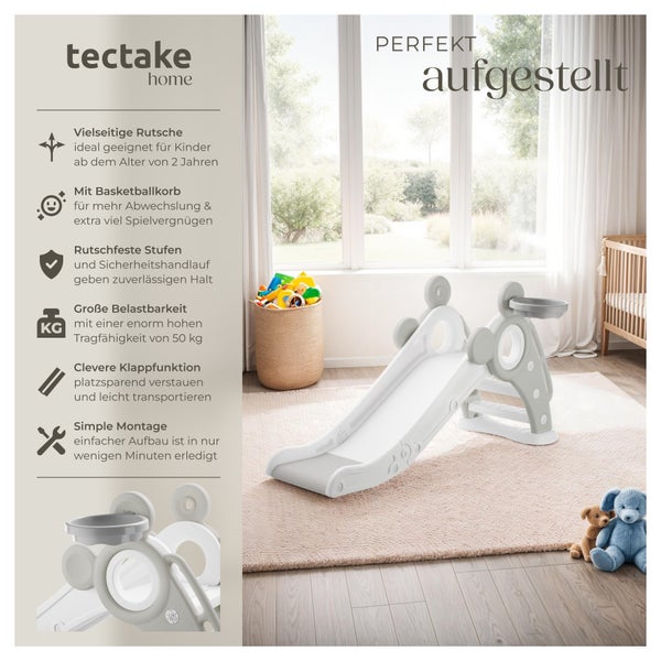 Kinderrutsche tectake Joy Belastbarkeit 50 kg, 128 x 66,5 x 67,5 cm ab 2 Jahren grau