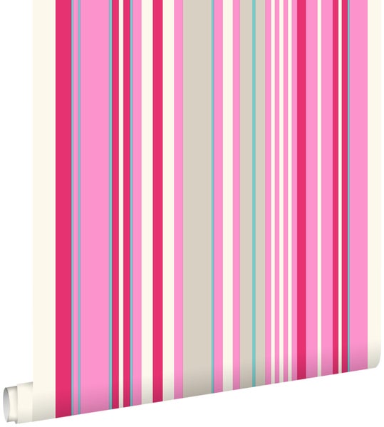 ESTAhome Tapete Streifen Rosa und Türkis - 53 cm x 10.05 m - 116531