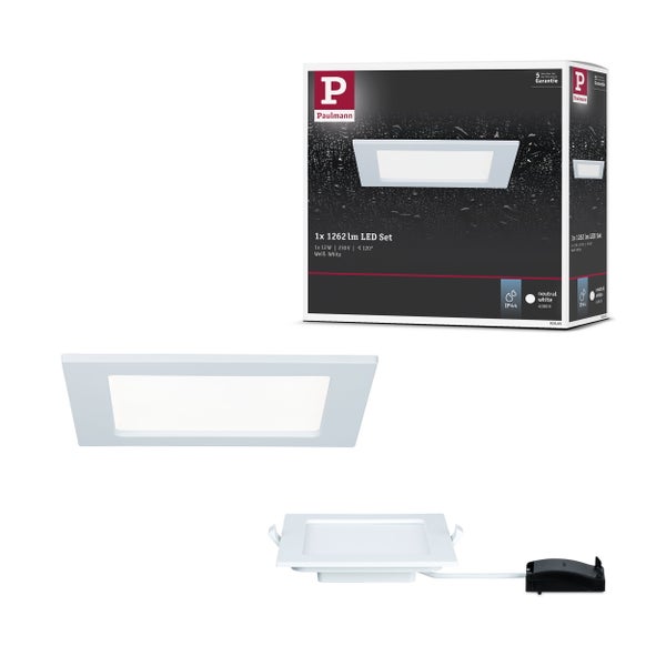 Paulmann LED Einbaustrahler quadratisch inklusive Verpackung, 12 Watt, 1262 Lumen, neutralweißes Licht, IP44 Spritzwasserschutz