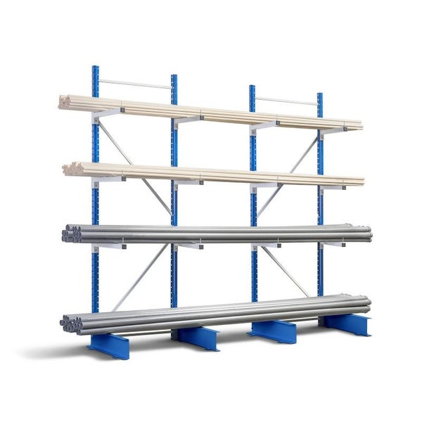 PROREGAL Kragarmregal Maximus Einseitig Light-Duty HxBxT 200 x 80 x 40 cm 4 Ebenen inkl. Fußebene Armlast 80 kg Lichtblau-Lichtgrau