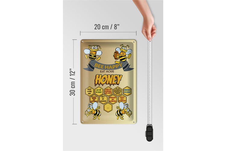 Blechschild Spruch 20x30cm Bee happy eat more honey Honig