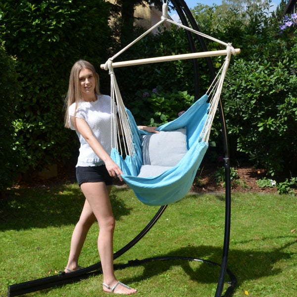 Hängesessel Relaxsessel 130x95cm in Pazifik Blau + 2 Kissen zum Wenden