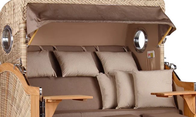 Strandkorb Westerland XXL Teak Bullauge PE shell Dessin 534