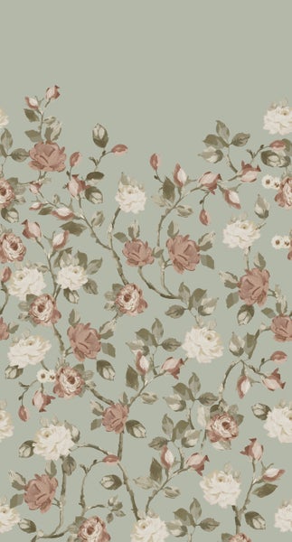ESTAhome Fototapete Blumenmuster Mintgrün und Altrosa - 150 x 279 cm - 159213