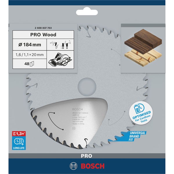 Bosch PRO Wood cordless Blatt für Kreissägen 184 x 1,6 x 20 mm - 2608837703