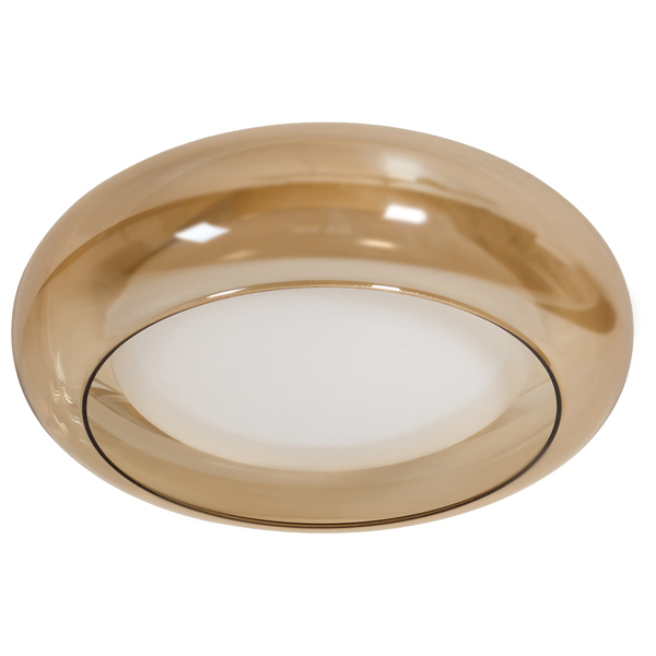 Runde LED Deckenleuchte mit transparentem Glasschirm und milchigem Diffusor für eine gleichmäßige Lichtverteilung