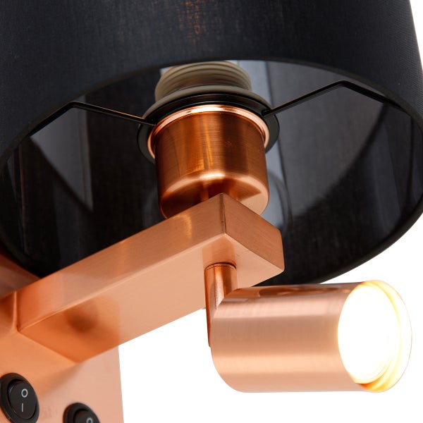 Wandleuchte Kupfer mit Leselampe und Schirm 18 cm schwarz - Brescia