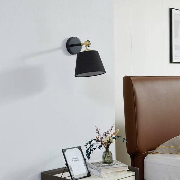 Lucande Wandleuchte, Wandlampe Innen Marvaine in Schwarz aus Metall (1 flammig E27) - Textil Wandleuchten Wandstrahler Wandbeleuchtung Schlafzimmer / Wohnzimmer Wohnzimmerleuchte