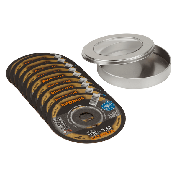 RHODIUS Trennscheibe XT38, 10 Stück, 125 x 1,0 x 22,23 mm für Edelstahl, Stahl, Metall, PROline
