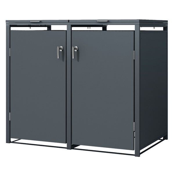 ML-Design Mülltonnenbox 2er für 2 Tonnen 240L 132x80x116,3 cm, Anthrazit, Stahl, wetterfest, Abschließbare Mülltonnenverkleidung mit Klappdeckel/2 Türen, Müllbox Mülltonnecontainer Mülltonnenabdeckung