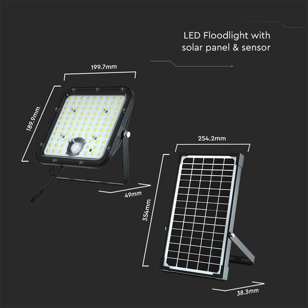 LED-Flutlichtstrahler mit Solarpanel und Sensor, inklusive Maßangaben