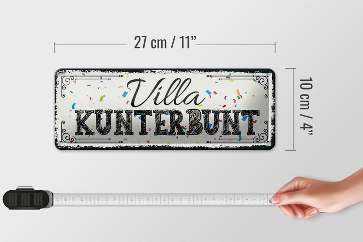 Blechschild Spruch 27x10cm Villa Kunterbunt Dekoration