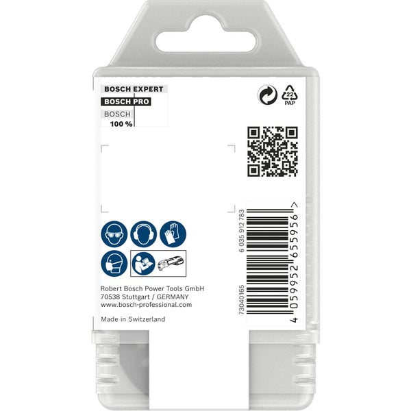 Bosch Expert Produktverpackung mit Recycling Symbol und Sicherheitsvorkehrungen.