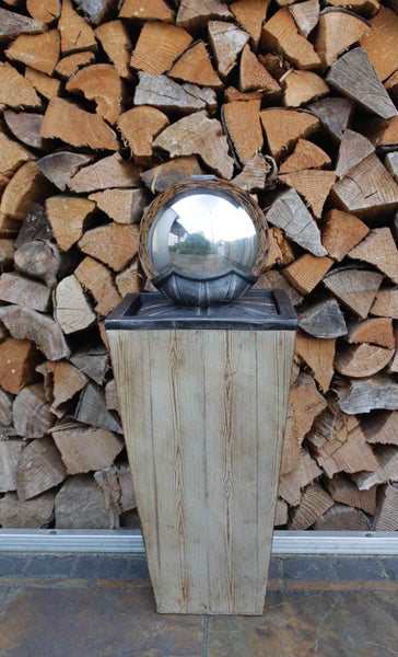 Kugelbrunnen Gartenbrunnen Brunnen FoLegno mit Edelstahlkugel 83cm 10858