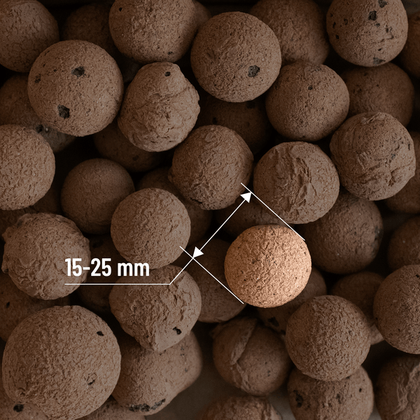 Nahaufnahme von braunem Blähton mit einer Körnung von 15 bis 25 Millimeter.