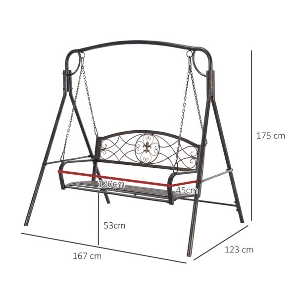Outsunny Hollywoodschaukel, Gartenschaukel für 2 Personen, 167 x 123 x 175 cm, Metall, Schwarz mit Goldtönen