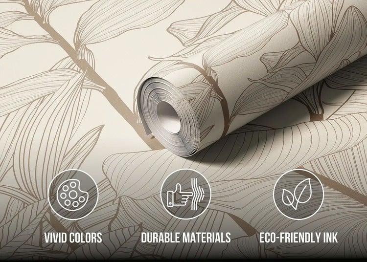 Vliestapete mit Blättermotiv. Merkmale: lebendige Farben, langlebige Materialien und umweltfreundliche Tinte.