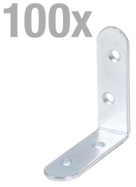 Winkelverbinder aus Metall, Set mit 100 Stück zur stabilen Verbindung von Holzbauteilen.