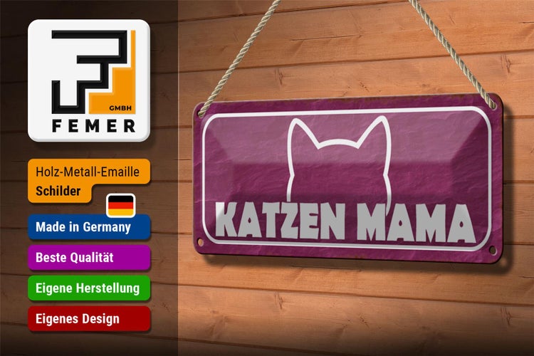 Blechschild Spruch 27x10cm Katzen Mama Dekoration