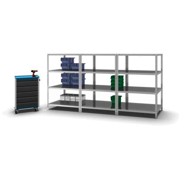 PROREGAL Fachbodenregal Schraubsystem Heavy-Duty Grundregal HxBxT 150 x 100 x 80 cm 4 Ebenen Fachlast 350 kg Beidseitig Nutzbar Verzinkt