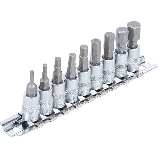 BGS Bit-Einsatz-Satz Antriebe Innenvierkant 6,3 mm (1/4) Innensechskant 3/32 - 3/8 Zollgrößen 9tlg. - 2749