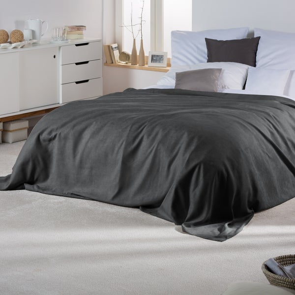 Beautissu Romantica Tagesdecke Wildleder Optik 210x280cm Anthrazit