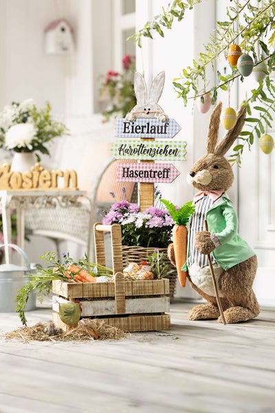 FRANK FLECHTWAREN | Gartenschild Osterparty, HOLZ, MDF, KUNSTSTOFF, 35 x 2,5 x 90 cm
