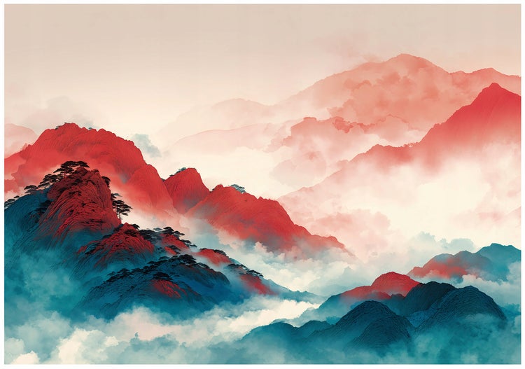 Gemälde einer Berglandschaft in Aquarelltechnik