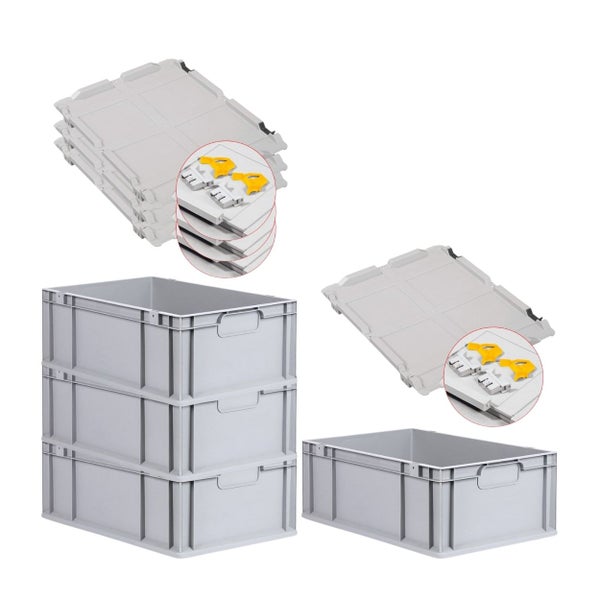 PROREGAL Spar Set 4x Eurobox Nextgen Economy Mit Scharnierdeckel & Gelben Schiebeschnappverschlüsse Griffe Geschlossen HxBxT 22 x 40 x 60 cm 44 Liter