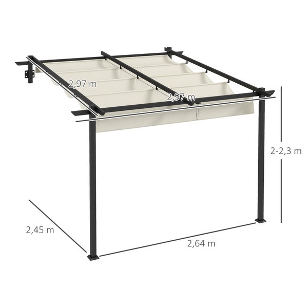 Outsunny Terrassendach Pergola ca. 3x3m Terrassendachung, Garten Pavillon aus Aluminium, Wandmontage, Gartenpavillon mit Verstellbares Dach, Sonnenschutz für Terrasse und Garten, Cremeweiß