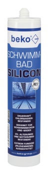 beko Schwimmbad Silicon in der Kartusche, chlorwasserbeständig und pilzhemmend, geeignet für Schwimmbecken und Bäder.