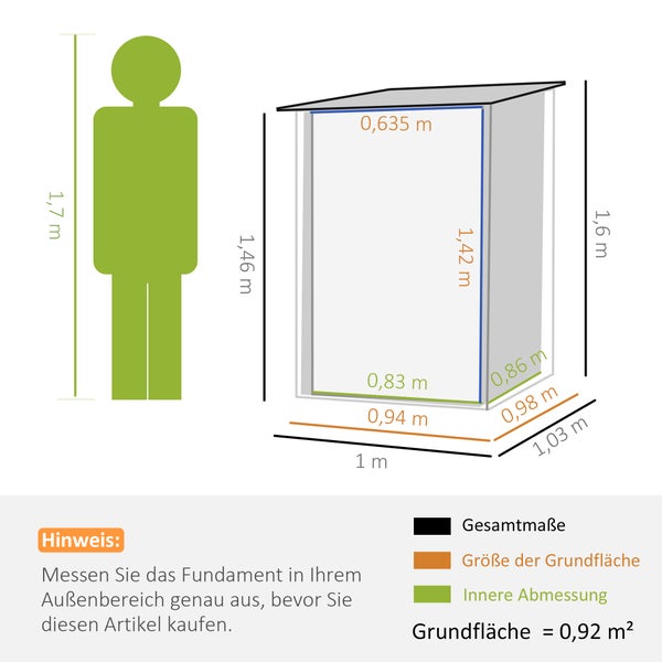 Outsunny Gerätehaus, 0,92 m² Geräteschuppen mit Pultdach, abschließbar, für Balkon, Terrasse, 100 x 103 x 160 cm, Stahl, Braun