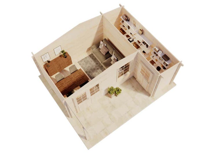 Alpholz Gartenhaus Nordkapp-40 B Gartenhaus aus Holz in natur, Holzhaus mit 40 mm Wandstärke, Blockbohlenhaus mit Montagematerial imprägniert 5,4x4,5m