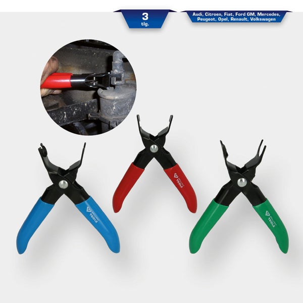 Brilliant Tools Schlauchschellenzangen Set, drei Teile, passend für Audi, Citroen, Fiat, Ford GM, Mercedes, Peugeot, Opel, Renault und Volkswagen