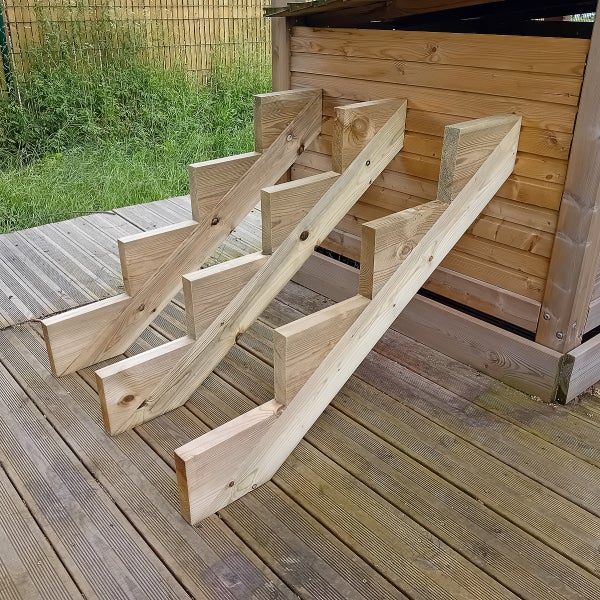 3er Set Treppenwange 4 Stufen aus KDI Holz für Gartentreppe, Außentreppe, Terrassentreppe n-Höhe 68cm