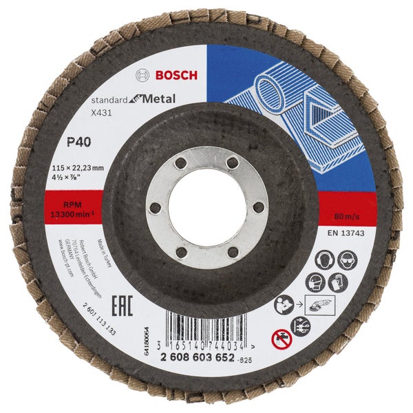 Bosch Fächerschleifscheibe X431 Standard for Metal gewinkelt 115 mm 22,23 mm 40 - 2608603652