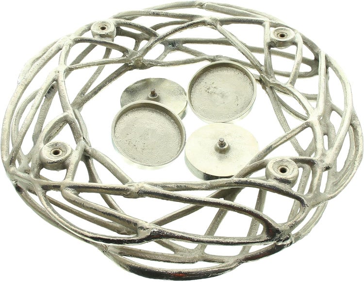 Dekoleidenschaft Tischkranz Advent aus Aluminium in Antik Optik, silber, Adventskranz Ø 40 cm, Kerzenhalter für 4 Kerzen