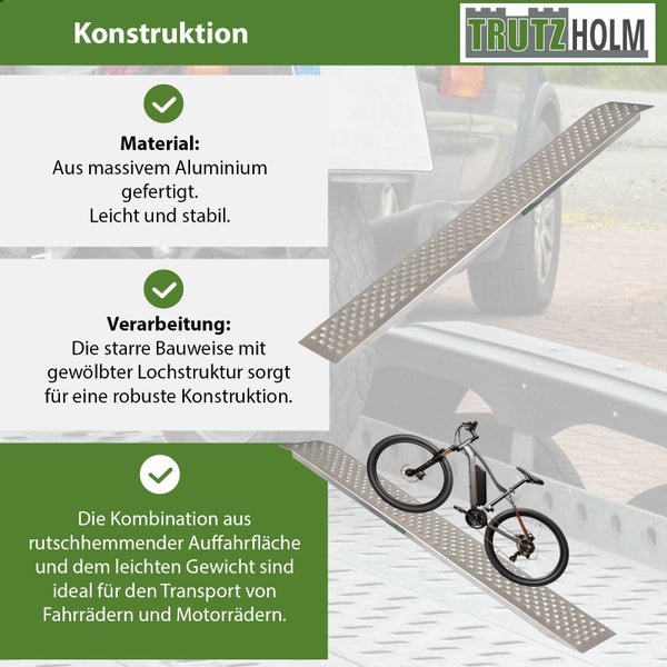TRUTZHOLM 2 x Alu Auffahrrampen 150 x 21,5 cm 200 kg rutschhemmend starr Fahrradrampen Verladerampen