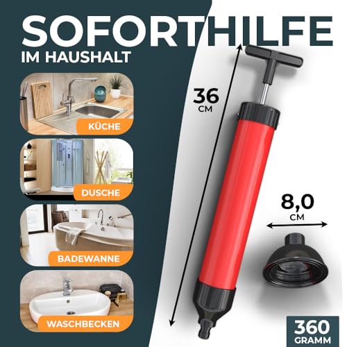 Rohrreinigungsspumpe 2.0 - [0,8 L] - Abflusspumpe für eine schnelle Siphonreinigung - Ideale Abflussreiniger Pumpe für Küche und Bad!