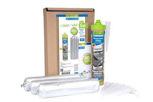WEICON Green Tube Natursteinkleber Set mit Kartusche, Folienbeuteln und Aufsätzen