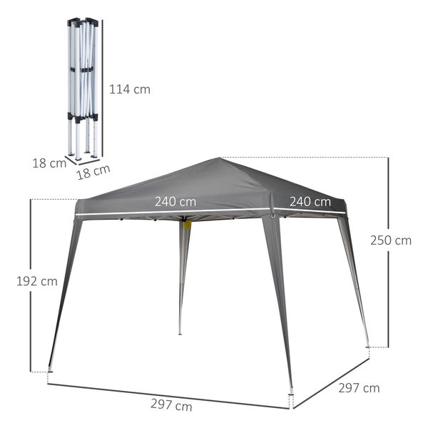 Outsunny Faltpavillon 2,4x2,4m Pavillon Faltzelt mit UV-Schutz, Partyzelt inkl. Tragetasche für Garten, Balkon, Stahl Grau