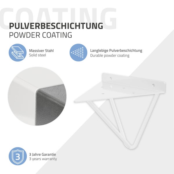 ML-Design 4 Stück Regalhalterung 160 mm, Weiß, aus Metall, Dreieckige Regalhalterungen, Schwebe Regalwinkel, Haarnadel Wandhalterung, Prisma Regalträger für Wandmontage, Hairpin Wandregal Wandkonsole