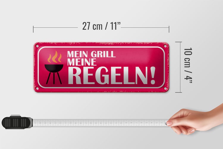 Blechschild Spruch 27x10cm mein Grill meine Regeln Dekoration