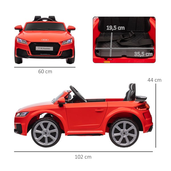 HOMCOM Kinder Elektroauto, 12V, mit 2,4 G Fernbedienung, Audi, mit Scheinwerfer, MP3-Anschluss, bis 3 km/h, für Kinder 3-5 Jahre, 102L x 60B x 44H cm, Kunststoff, Eisen, Rot