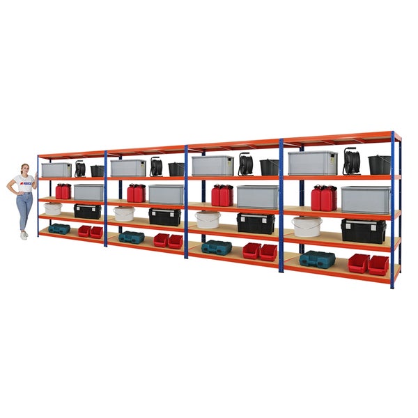 PROREGAL Mega Deal 4x Schwerlastregal Giant Elephant HxBxT 180 x 150 x 60cm Fachlast 200kg Blau-Orange
