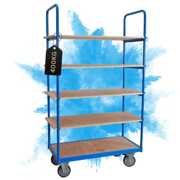 Regalwagen mit vier Holzböden und einer Traglast von 400 Kilogramm