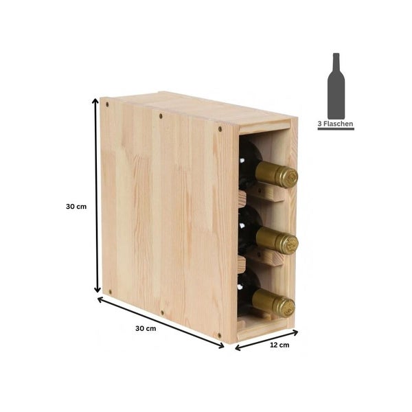PROREGAL Modulares Weinregal Vincellar Mod HxBxT 30 x 12 x 30 cm Schmal Modul Für 3 Flaschen Massives Kiefernholz Natur