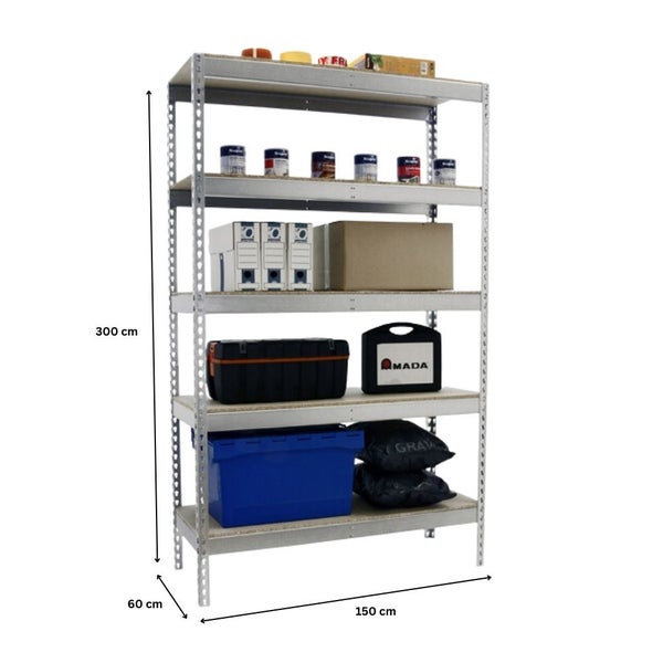 PROREGAL Schwerlastregal Extrem Wood Yeti Five HxBxT 300 x 150 x 60 cm Fachlast 400 kg Verzinkt