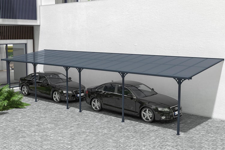 Angebaute Pergola/Carport 33m² KLEO 1100L300 Aluminium Grau