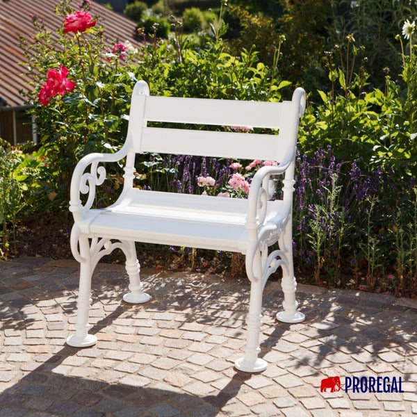 PROREGAL Gartenbank Curacao 1 Sitzer Weiß HxBxT 85 x 68 x 60 cm Witterungskunststoff & UV Beständiger Kunststoff Parkbank Sitzbank